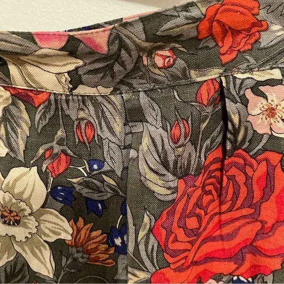 VTG Talbots Long Linen Skirt Sz.12 Green Floral Lined Cottagecore Pockets - Picture 8 of 8